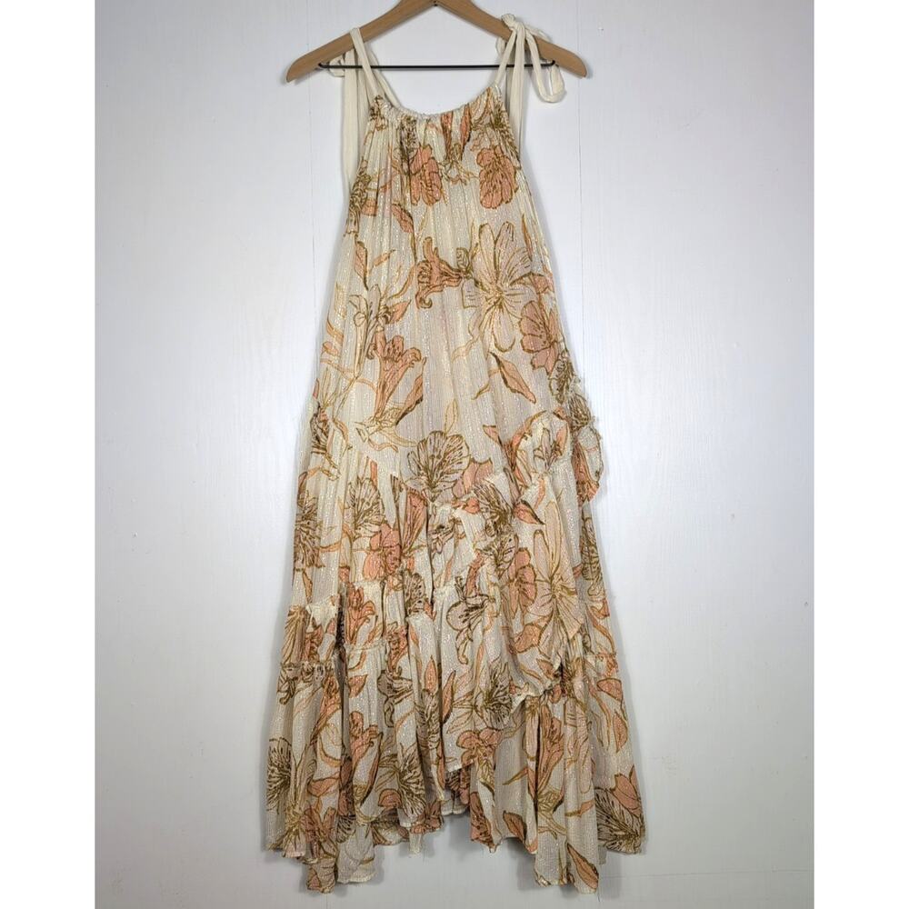 Free People Cream Floral Maxi Dress with Peach and Tan Print
